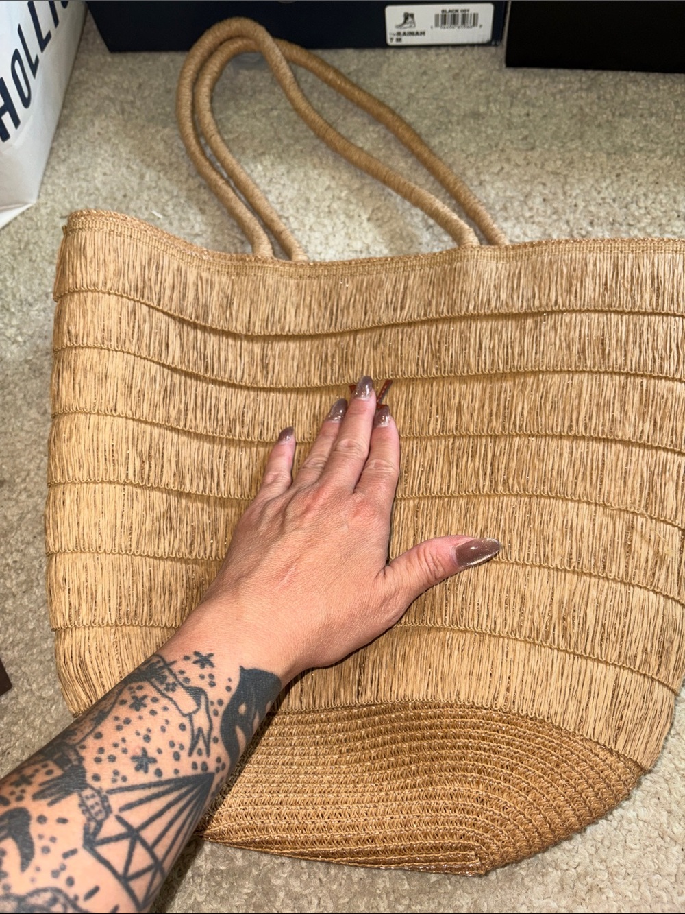 Woven Fringe look Tote Bag in Tan Designer Inspired